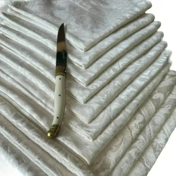 Ralph Lauren ivory damask dinner napkins set of 10 extra large formal 20” X 20” - Picture 7 of 13